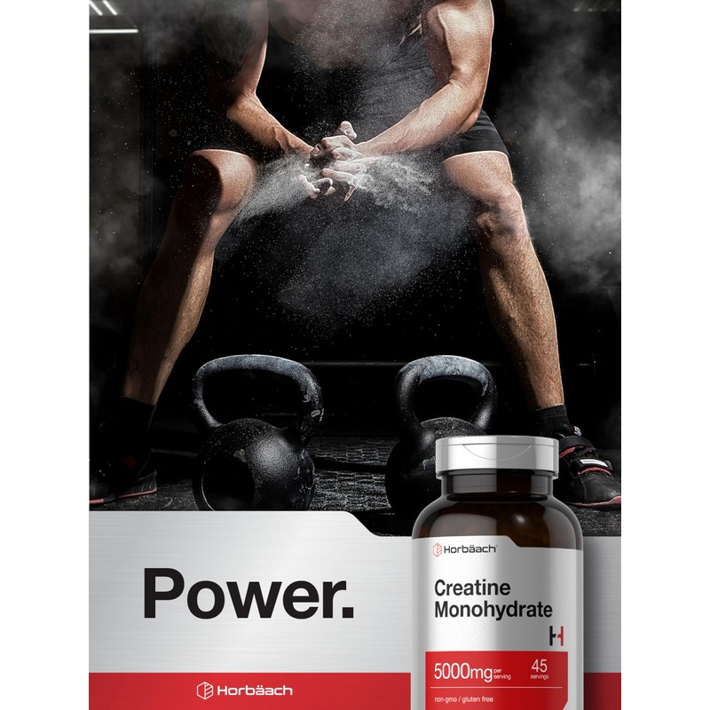 Horbäach Creatine Monohydrate | 5g | 225 Capsules | Non-GMO,