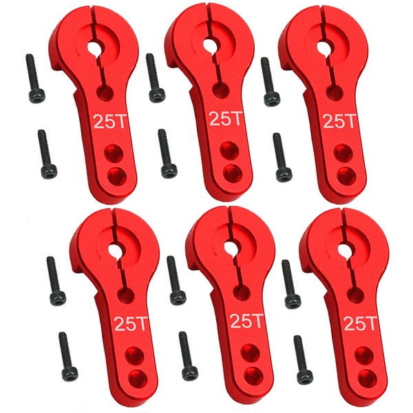 6Pcs Vgoohobby 25T Aluminum Servo Horns,RC 25 Tooth Steering Arm M3 Threads for RC Car Truck Buggy Airplane Boat,Red