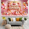BlissYard Pink Gold Happy Birthday Banner Backdrops Cloth 71x43 inch