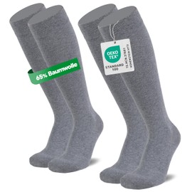 MEDOLY Support Stockings (2 Pairs) with Compression, Travel Socks with 65% Cotton, Compression Stockings for Men and Women - Support Knee Socks without Disturbing Seam, 2 x grey.