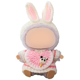 CPCOIN 17 cm Doll Clothes (No Doll) 3-Piece Girly Pink Rabbit Sweaters Set for 6.7inch Popular Dolls Designer Handcrafted Knitted Plush Toys Outfits (Style 3)