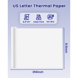 Thermal Paper 8.5" x 11" US Letter Size, 2 Rolls Quick-Dry Thermal Printer Paper, Compatible with A285M M832 M834 M835 and Other Letter Portable Printer