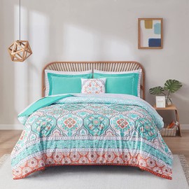 Degrees of Comfort Full Size Comforter Sets with Sheets Floral, Aqua Boho Complete Bedding Set for Teen Girls, Microfiber 8 Piece Bed in a Bag with Side Pockets, Matching Decorative Pillow