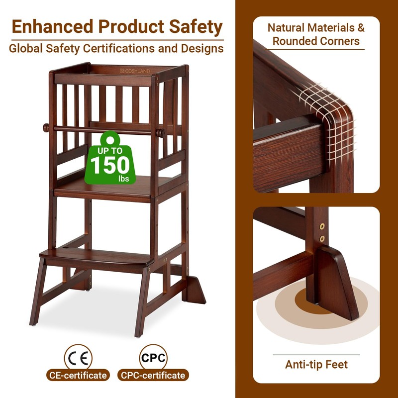 COSYLAND Toddler Standing Tower - Adjustable Height Toddler Kitchen Stool