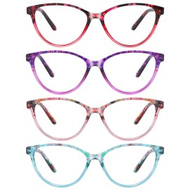 Przene 4 Pack Cat Eye Reading Glasses,Blue Light Blocking Readers for Women Men