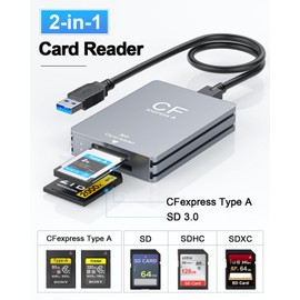 CFexpress Type A and SD 2 in 1 Memory Card Reader, 10Gbps USB 3.2 Gen 2 Type A CFexpress Adapter High Speed Dual-Slot SD CFexpress Reader with USB C + USB A Cable for Windows/Mac/Linux/Android