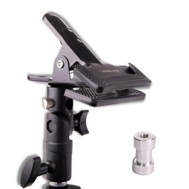 Lens-Aid Reflector Clamp for Photo Studio: Tripod Holder Made of Metal for Light Reflectors and Photo Backgrounds with 1/4 Inch and 3/8 Inch Thread Adapter