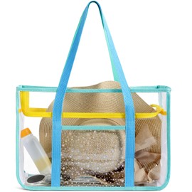 Beach Bags for Women - Beach Tote Bag with Waterproof Pocket, PVC Tote Bag Sandproof for Pool, Travel and Vacation