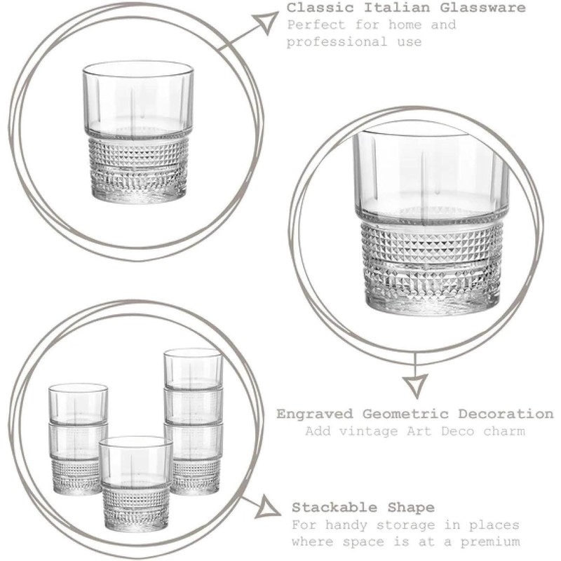 Bormioli Rocco Novecento Barware DOF Glass, Stackable, Set Of 4,