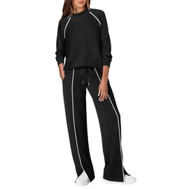 WIHOLL Fall Outfits for Women 2025 Lounge Sets Sweat Suits for Womens 2 Piece Comfy Sets Black S
