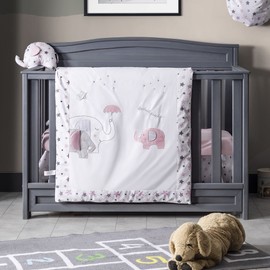 QoupQuru Baby Crib Bedding Set - 100% Turkish Cotton - Nursery Crib Bedding Sets for Boys & Girls - Elephant Design - 4 Color Variations by QQ Baby (Pink, 7 Pieces)