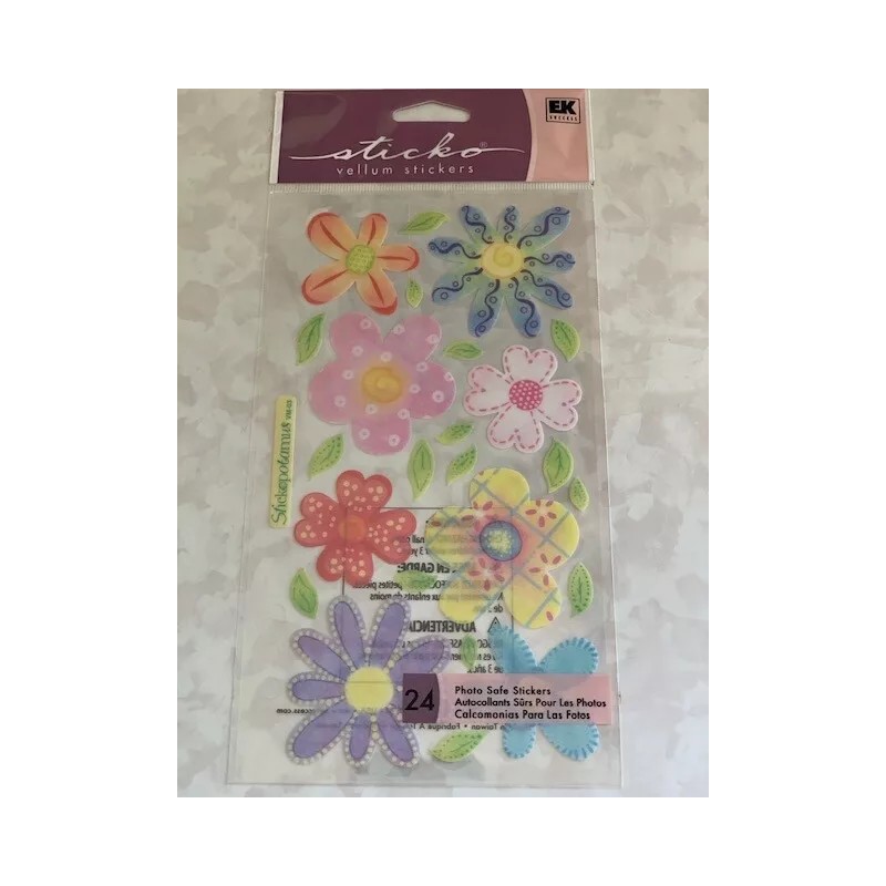 STICKO STICKERS COLORFUL PASTEL FLOWERS MULTI-COLOR 24PCS