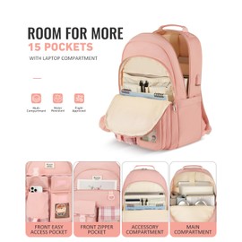 KROSIAS School Backpack for Teen Girls, Cute Kawaii Plaid Bookbag College Backpacks for Women 15.6 Inch Laptop Bag for Kindergarten Elementary Preschool Middle High School Students, Pink