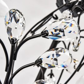 MORE CHANGE Vintage Flower Crystal Chandelier, Black Branches Pendant Light,7 Lights Hanging Ceiling Light for Dining Room Living Room Bedroom Restaurant Porch Foyer