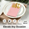 50 Pack Disposable Linen-Feel Dinner Napkins,Built-in Flatware Pocket, Pink,12x17 In,Suitable