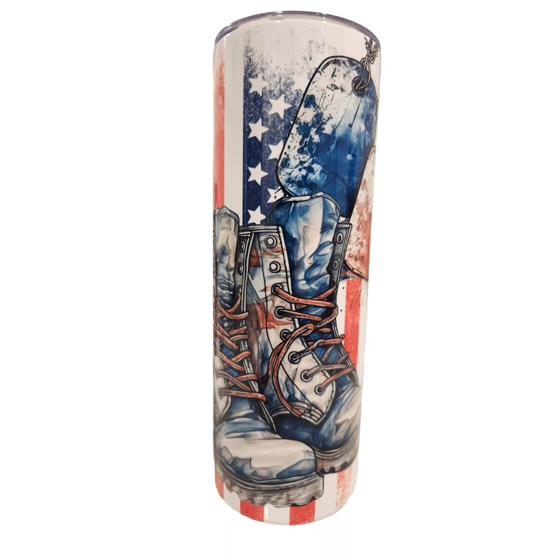 Jtumblers American Flag Soldier Boots Patriotic 20oz Insulated Stainless Skinny