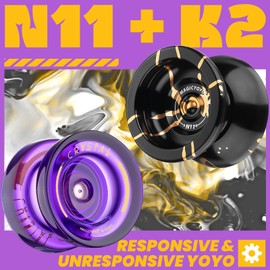YOSTAR Yoyos Pack, Plastic Responsive Yoyo K2 Crystal Purple, Metal Unresponsive Yoyo N11 Black Gold, Dual Purpose Yoyo for Children Beginners, Trick Yoyo with Smooth Bearing Kit