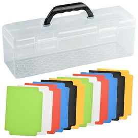 Tenjudo Trade Card Storage Case, Large Capacity, Clear Plastic, Supports Horizontal and Vertical Inserts, Includes Handle, 12 Dividers, Card Organizer