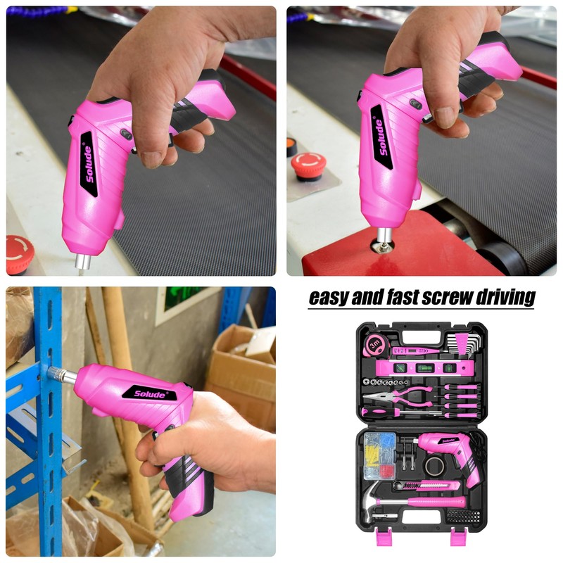 SOLUDE Pink Tool Set,130 Piece Home Tool Kit for Women