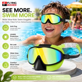 Kids Swim Goggles with Nose Cover – Anti-Fog UV400 Wide View Pool & Beach Goggles for Ages 3–12