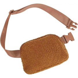 Brown Coffee Plush Teddy Fleece Sherpa Belt Bum Bag Handbag 14 x 20.5 x 5cm