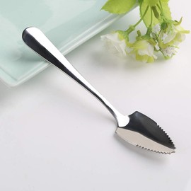 Silver Fruit Grapefruit Spoon Long Handle Stainless Steel 15.5 cm for Dessert Tea Coffee Tableware Cutlery Serrated Edge Special Spoon