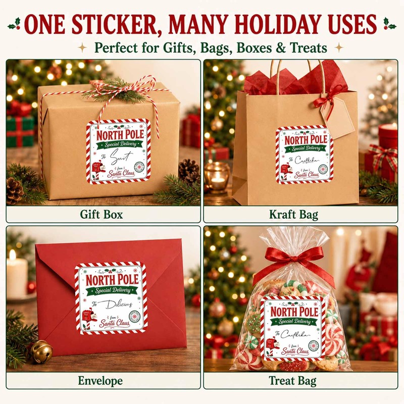 Christmas Gift Stickers, Retro North Pole Airmail Labels