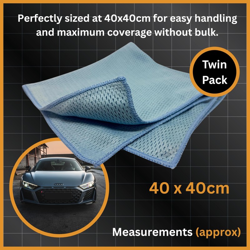 Tek Automotive Twin Pack Diamond Weave Microfibre Cloths – 40x40cm