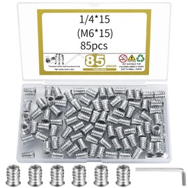 Pack of 85 1/4 x 15 mm (M6 x 15) Threaded Insert Wood, Screw Nuts 1/4 Inch Screw Nuts, Hexagon Socket Screws for Wooden Furniture Threaded Inserts Nuts