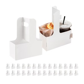BAKIPACK 2 Cup Drink Carrier with Handles, 30 Sets White Cardboard Cup Carriers of 12-20 oz to Go Coffee Cup Holder, for Mother' s Day Hot and Cold Drink Holder and Restaurant Food Service Delivery