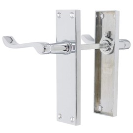 Probrico Passage Door Handles, Polished Chrome Victorian Scroll Lever Latch Handles, Polished Chrome Backplate Door Handles, Contemporary Internal Door Handles for Wooden Doors (2 Pair)