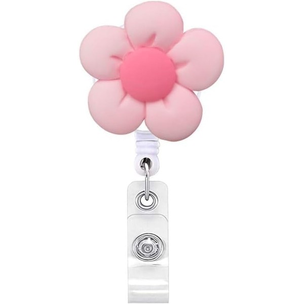 Pink Retractable Badge Reel, Colorful Flower ID Badge Holder, Name
