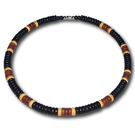 Native Treasure 24" Mens and Womens Soho Summer Beach Necklace From the Philippines, Black and Mixed Brown Coconut Beads