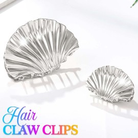 Fashey Seashell Claw Clips Gold Metal Hair Clip Mermaid Hair Claw Clip Hair Accessories for Women (Silver)