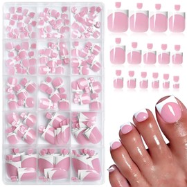 150pc White French Tips Press on Toenails Women Fake Toenail with Glue Tab, Berry Pink Toe Nail Press ons Nails Short Square Fake Toe Nail Tips French Glue on Toenails Stick Acrylic Toes Nails Kit