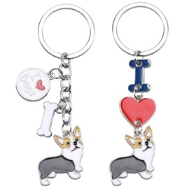 HUAAPLEGO 2Pcs Cute Alloy Enamel Pets Dog Keychain Puppy Key rings for Corgi lovers Dog Themed Party Favors Car keychains Bag Charms（Brownish Corgi）