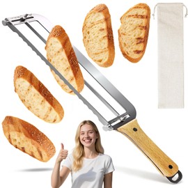 Adjustable Bread Slicer for Perfect Slices - Bread Knife for Homemade Bread with Thickness Guide - Premium Sharp Stainless Serrated Blade for Sourdough Baguettes Bagels Loaves