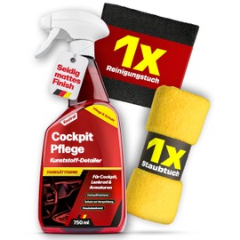 KESTRAL® Car cockpit care set with dust cloth and microfibre cloth, plastic detailer with matte effect, material-friendly care for cockpit, steering wheel and fittings in the car interior, made in