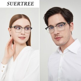 Suertree Anti Blue Light Glasses Fashion Myopia Glasses for Women Men Myopia Glasses Radiation Protection Glasses Black Glasses Frame 3.0 Dioptres, black