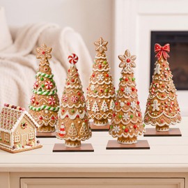 5 Pcs Christmas Gingerbread Tree Table Decorations Wooden Decor