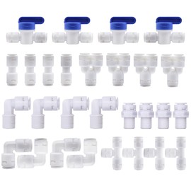 HUAZIZ Refrigerator Hose, Water Inlet Pipe Connection Set, RO Water Filter Fitting, for 1/4 Inch Hose, Fridge Hose, Water Hose (Y + T + I + L Type + Shut-off Valve) Pack of 28