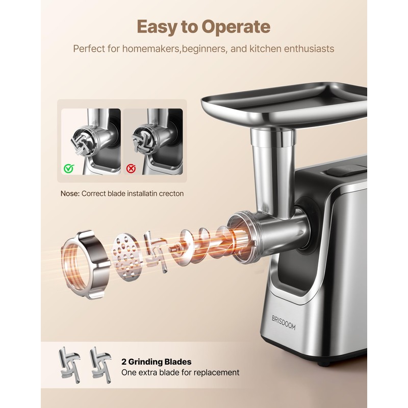 3000W Electric Meat Grinder 3-in-1 with High-Efficiency Copper Motor, Auto-Reverse
