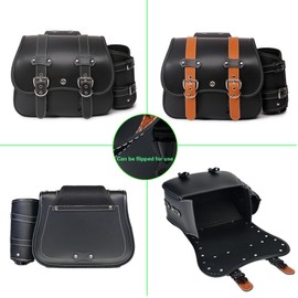 KZNI Motorcycle Saddlebags|Throw Over Saddle bags|Pvc Faux Leather Side Tool Bags with cup holder|Storage Tool Bag for Motorbike|Universal Motorcycle Accessories|Waterproof|1Pair|two-color belt| M