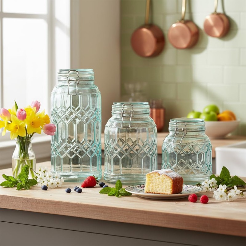 10 Strawberry Street Bleeker Glass Canister, Green, Set of 3