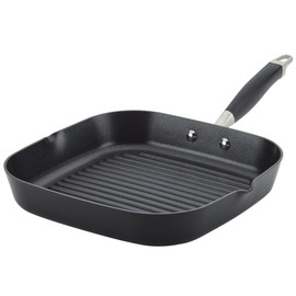 Anolon Advanced Home Hard Anodized Nonstick Deep Square Grill/Griddle Pan with Pour Spouts, 11 Inch, Onyx
