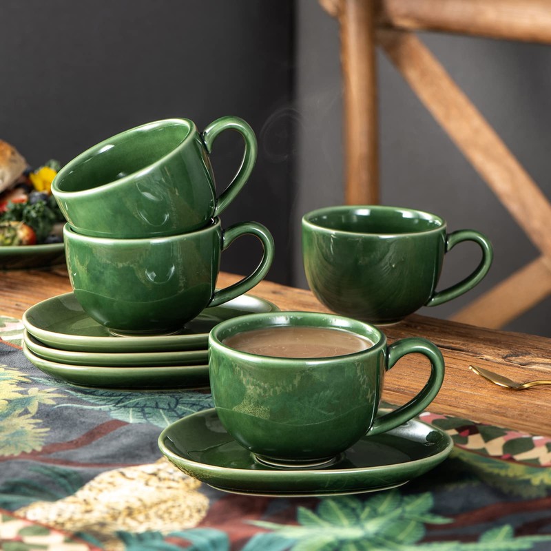 vicrays 6.5 oz Cappuccino Cups with Saucers, Set of 4,