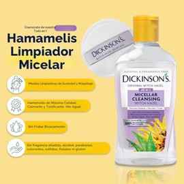 Dickinson's Agua Micelar Limpiadora de Hamamelis, Un Desmaquillante Todo en 1, Refinador de Poros, Limpiador de Piel y Tónico; Sin Alcohol con Aloe, p