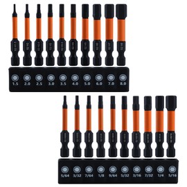 LEONTOOL Impact Hex Head Allen Wrench Drill Bit Set 20 Pcs (Metric and SAE) 1/4" Hex-Shank S2 Steel Hex Bits Set, Magnetic Allen Key Drill Bit Set, 2" Long Hex Screwdriver Bit Set with Bit Holder