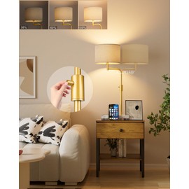 Lightdot 54IN Dimmable (Brightness Adjustable) End Table with Lamp Attached, Floor Lamp with Drawer and Shelf, 3000K E26 Bulb Included, 350° Rotatable Standing Lamps for Living Room-Amber