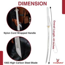 Armory replica Handmade White Anime Katana Replica 1065 High Carbon Steel Full Tang Sword